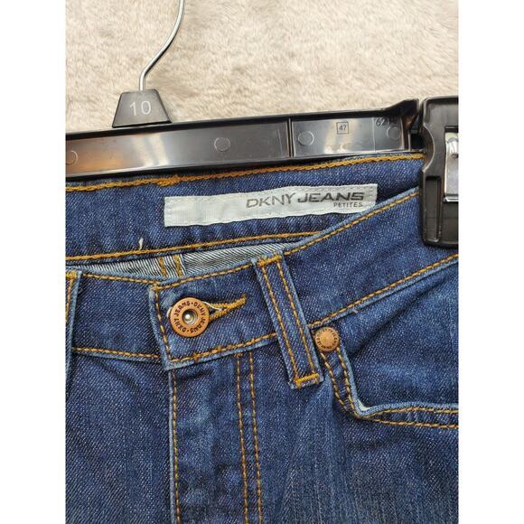 DKNY Bootcut Jeans Womens Petite 2 Dark Blue Denim Pockets Flat Front Mid Rise - Picture 5 of 8